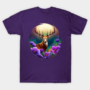 White-tailed Illinois Deer With Violets Colored Tattoo Art T-Shirt